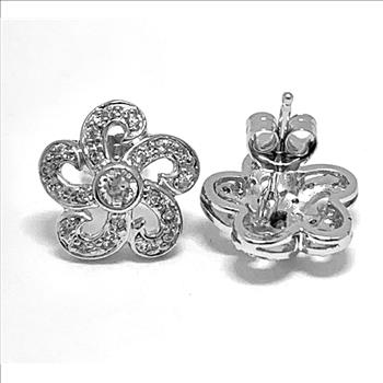 .925 Sterling Silver & 18k White Gold  Diamonique Diamond Stud Earrings