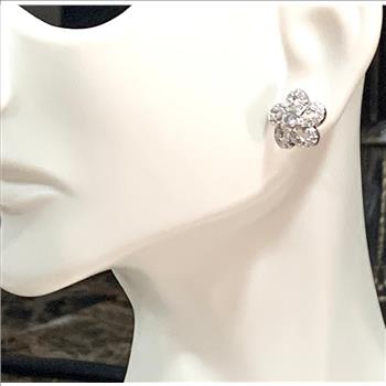 .925 Sterling Silver & 18k White Gold  Diamonique Diamond Stud Earrings