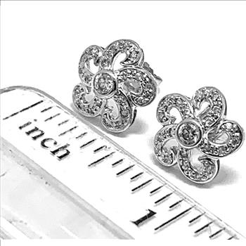 .925 Sterling Silver & 18k White Gold  Diamonique Diamond Stud Earrings