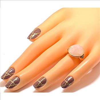 .925 Sterling Silver & 18k Yellow Gold 10.15ctw Genuine Pink Agat & Marcasite Ring