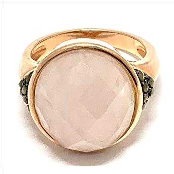 .925 Sterling Silver & 18k Yellow Gold 10.15ctw Genuine Pink Agat & Marcasite Ring