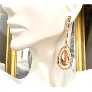 .925 Sterling Silver & 18k Yellow Gold 38.00ctw Golden Topaz & Diamonique Diamond Dangle Earrings