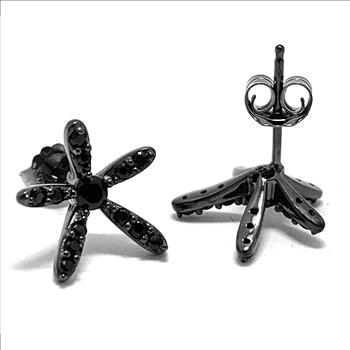 .925 Sterling Silver & Black Rhodium 0.25ctw Black Diamonique Diamond Stud Earrings