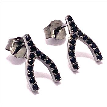 .925 Sterling Silver & Black Rhodium 0.25ctw Black Spinel Stud Earrings