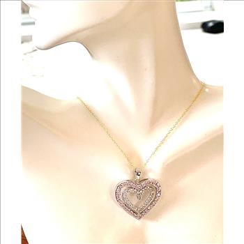 .925 Sterling Silver Chain 3.00ctw Pink Topaz & Diamonique Diamond  Heart Necklace