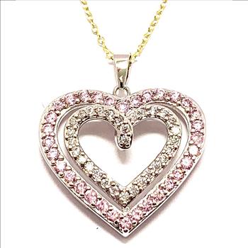 .925 Sterling Silver Chain 3.00ctw Pink Topaz & Diamonique Diamond  Heart Necklace