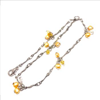 Anklet Bracelet 3mm Cream FreshWater Pearls & Mystic Topaz .925 Sterling Silver 9.75” Long