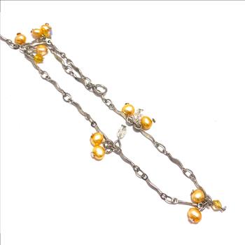 Anklet Bracelet 3mm Cream FreshWater Pearls & Mystic Topaz .925 Sterling Silver 9.75” Long