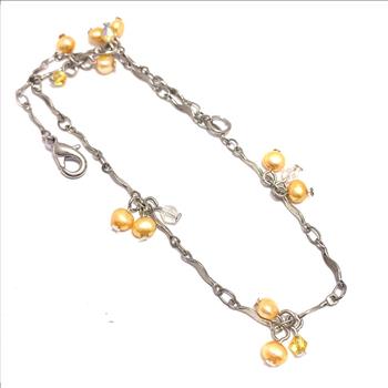 Anklet Bracelet 3mm Cream FreshWater Pearls & Mystic Topaz .925 Sterling Silver 9.75” Long