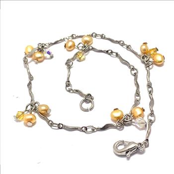 Anklet Bracelet 3mm Cream FreshWater Pearls & Mystic Topaz .925 Sterling Silver 9.75” Long