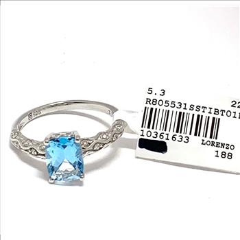 Colore SG Lorenzo 18k White Gold & .925 Sterling Silver 16 Genuine Diamonds & 1.80ctw Genuine Blue Topaz Ring
