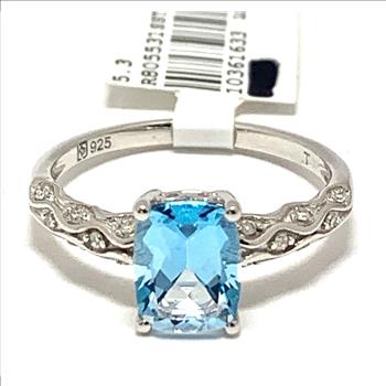 Colore SG Lorenzo 18k White Gold & .925 Sterling Silver 16 Genuine Diamonds & 1.80ctw Genuine Blue Topaz Ring