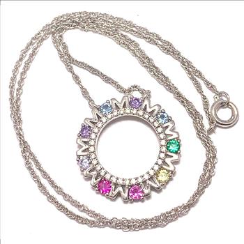 Designer Inspired 18k Gold Overlay 1.75ctw Multicolor Stones & Diamonique Diamond Necklace
