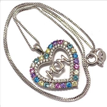 Designer Inspired 18k Gold Overlay 2.00ctw Multicolor Stones MOM Heart Necklace