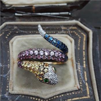 Designer Inspired 2.00ctw Multicolor Stones Snake Ring sz7