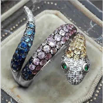Designer Inspired 2.00ctw Multicolor Stones Snake Ring sz7