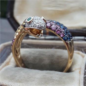 Designer Inspired 2.00ctw Multicolor Stones Snake Ring sz8