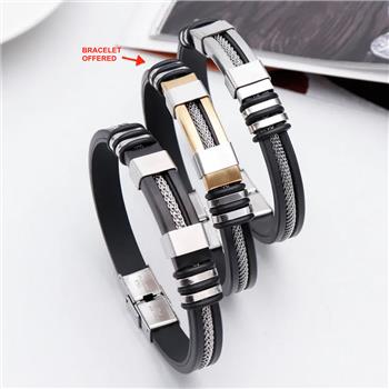 Designer Inspired 22.1 gram Mens Rubber & Stainless Steel Bracelet
