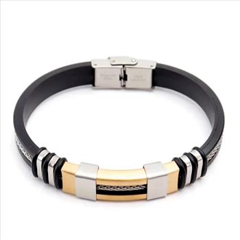 Designer Inspired 22.1 gram Mens Rubber & Stainless Steel Bracelet