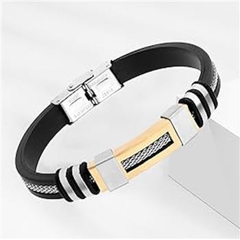 Designer Inspired 22.1 gram Mens Rubber & Stainless Steel Bracelet