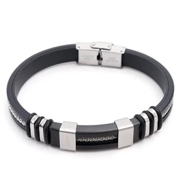 Designer Inspired 22.1 gram Mens Rubber & Stainless Steel Bracelet