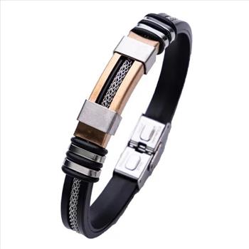 Designer Inspired 22.1 gram Mens Rubber & Stainless Steel Bracelet