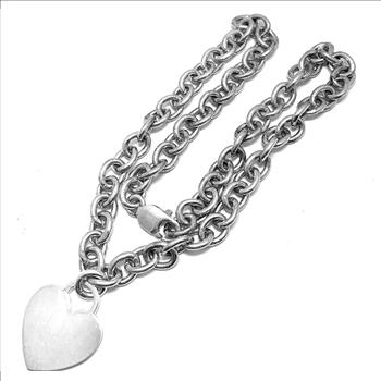 Designer Inspired 58.5 gram .925 Sterling Silver & 18K WG Large Heart Necklace