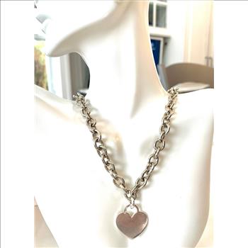 Designer Inspired 58.5 gram .925 Sterling Silver & 18K WG Large Heart Necklace