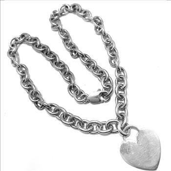 Designer Inspired 58.5 gram .925 Sterling Silver & 18K WG Large Heart Necklace