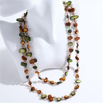 Designer Inspired  Multicolor Shell & Stones  Fancy 48” Long Necklace