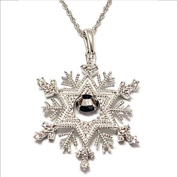 Genuine Diamond &   Blue Sapphire Star Necklace  14k White Gold ovr 925 Sterling Silver