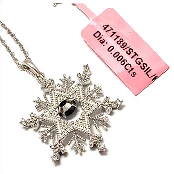 Genuine Diamond &   Blue Sapphire Star Necklace  14k White Gold ovr 925 Sterling Silver