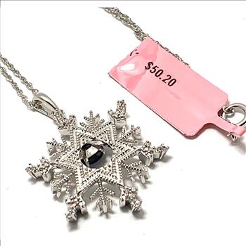 Genuine Diamond &   Blue Sapphire Star Necklace  14k White Gold ovr 925 Sterling Silver