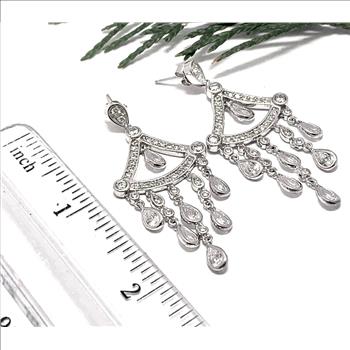 LASSAIRE .925 Sterling Silver & 18kWhite Gold 6.00ctw Diamonique Diamond Dangle  Earrings