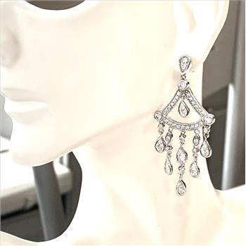 LASSAIRE .925 Sterling Silver & 18kWhite Gold 6.00ctw Diamonique Diamond Dangle  Earrings