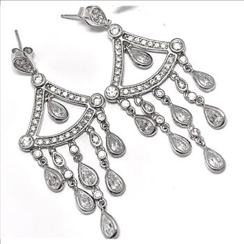 LASSAIRE .925 Sterling Silver & 18kWhite Gold 6.00ctw Diamonique Diamond Dangle  Earrings