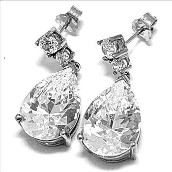 LASSAIRE .925 Sterling Silver 22.00ctw Simulated Diamond Large Dangle Earrings