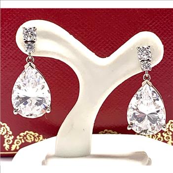 LASSAIRE .925 Sterling Silver 22.00ctw Simulated Diamond Large Dangle Earrings