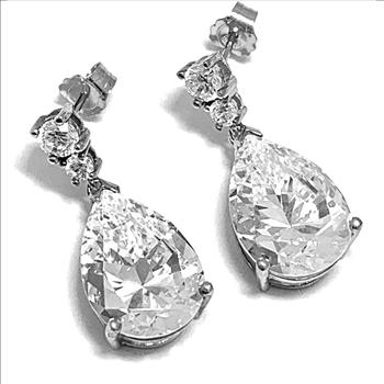 LASSAIRE .925 Sterling Silver 22.00ctw Simulated Diamond Large Dangle Earrings