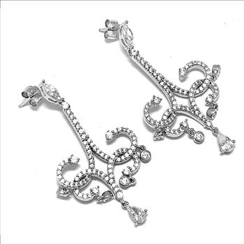 LASSAIRE .925 Sterling Silver 2.50ctw Simulated Diamond Long Dangle Earrings - DANCING DIAMOND Collection
