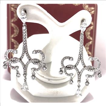 LASSAIRE .925 Sterling Silver 2.50ctw Simulated Diamond Long Dangle Earrings - DANCING DIAMOND Collection