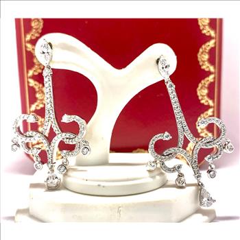 LASSAIRE .925 Sterling Silver 2.50ctw Simulated Diamond Long Dangle Earrings - DANCING DIAMOND Collection