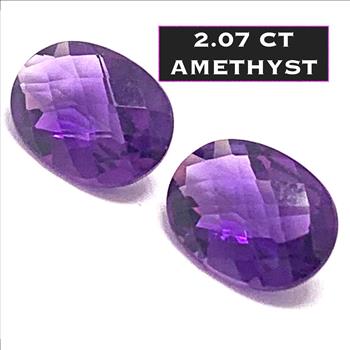 Lot of 2 Matching Genuine 2.07ctw Oval Cut Brazilian Amethyst Loose Gemstones 8X6 MM