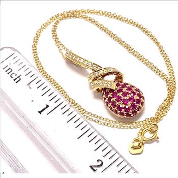 LOUIS FERAUD 18k YG & .925 Sterling Silver  1.85ctw Ruby & Diamonique Diamond Necklace