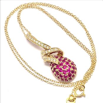 LOUIS FERAUD 18k YG & .925 Sterling Silver  1.85ctw Ruby & Diamonique Diamond Necklace