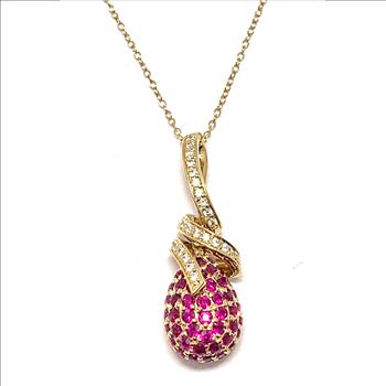 LOUIS FERAUD 18k YG & .925 Sterling Silver  1.85ctw Ruby & Diamonique Diamond Necklace