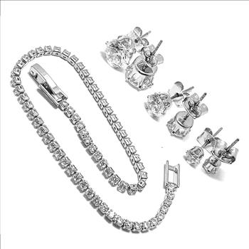 Tennis Bracelet & 3 Pairs Stud Earrings Lot. 12.50ctw Diamonique Diamond