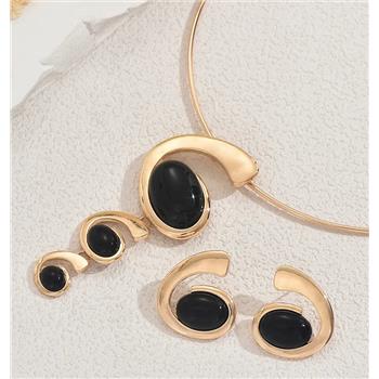 Women's Elegant Swirl Onyx Necklace Earring Set 14k White Gold Ovr