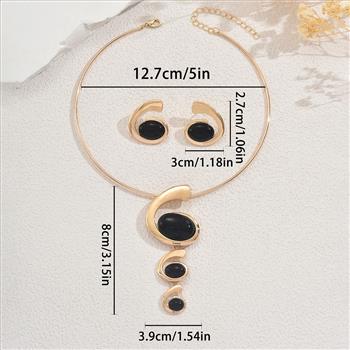 Women's Elegant Swirl Onyx Necklace Earring Set 14k White Gold Ovr