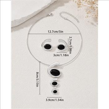 Women's Elegant Swirl Onyx Necklace Earring Set 14k White Gold Ovr